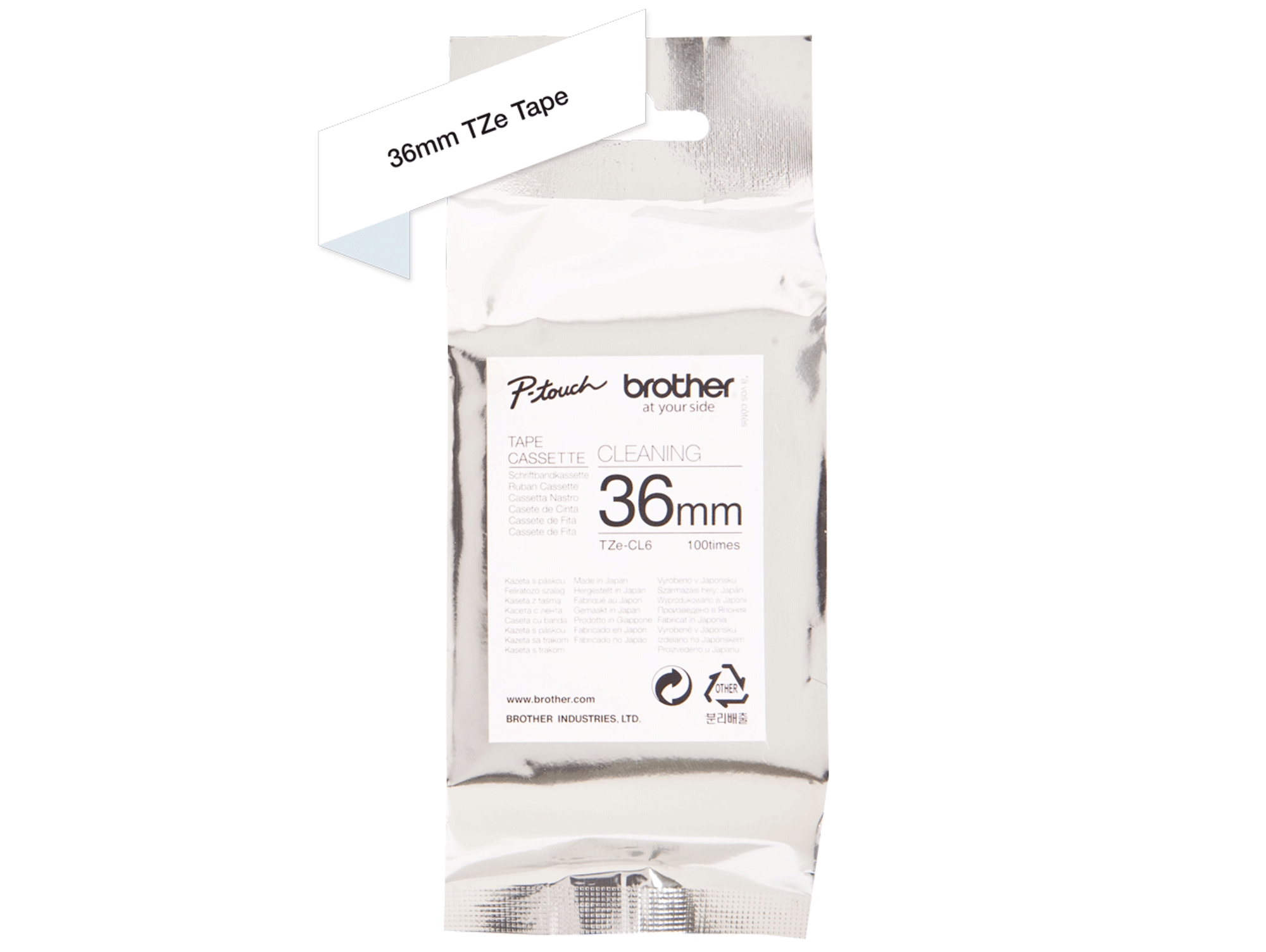 Cinta BROTHER TZeCL6 de limpieza para 100 usos (36mm) para Rotuladoras BROTHER serie P-Touch PT