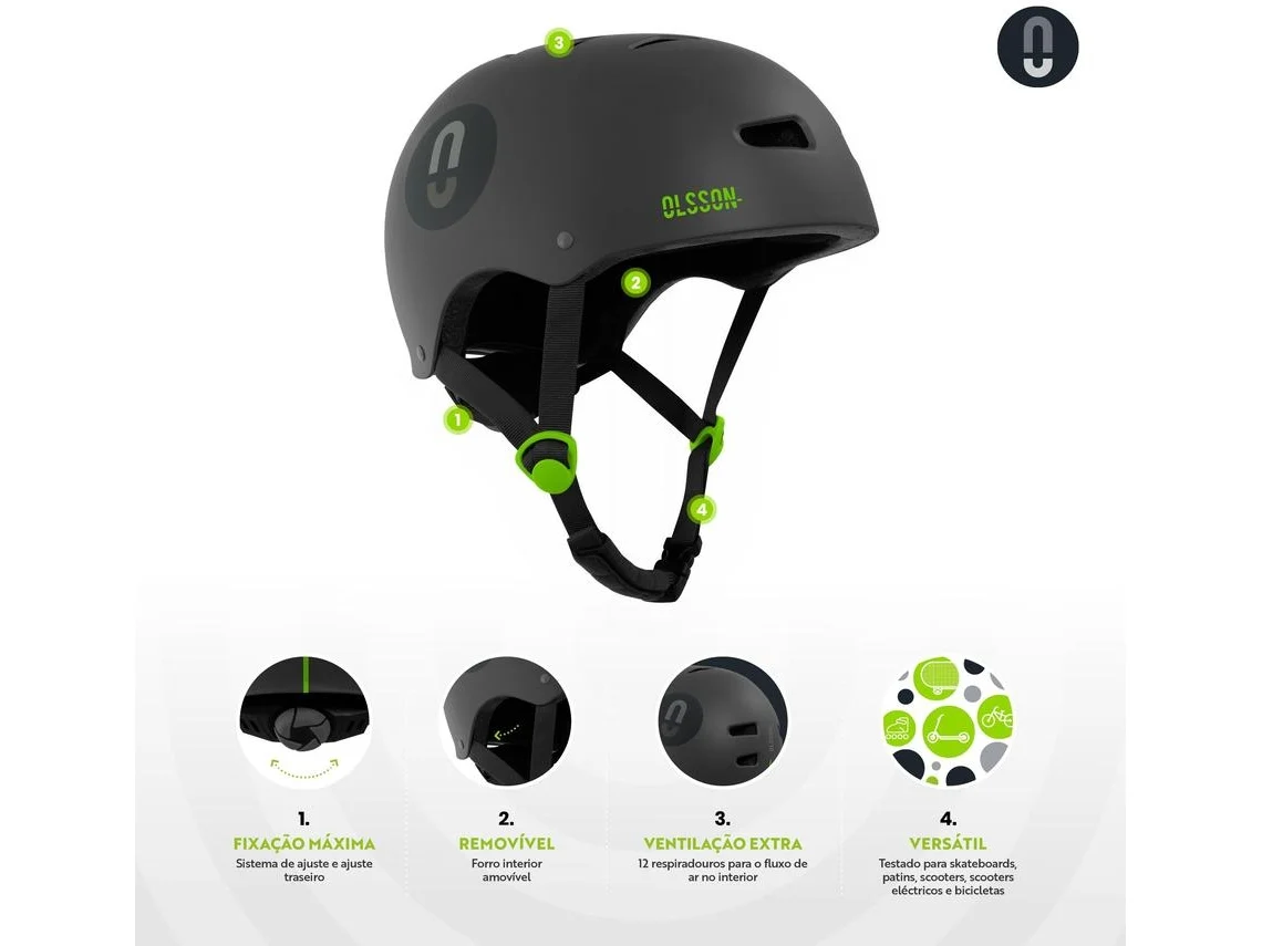 Casco OLSSON URBAN RIDER ANTRACITA - S/L (51-54cm) Patinete Skate Bicicleta