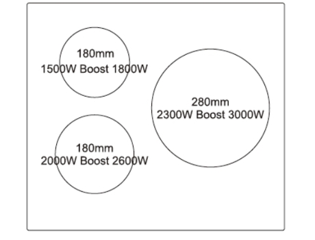 Placa de Inducción BECKEN 3Z BIH3301 (Eléctrica - 59 cm - Negro) — Eléctrica de inducción | Ancho: 59 cm