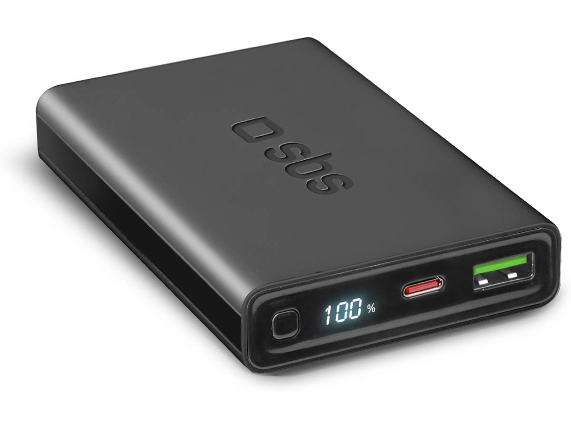 Powerbank SBS TEBB10000LCDEPD20K-W (10000 mAh - Negro)