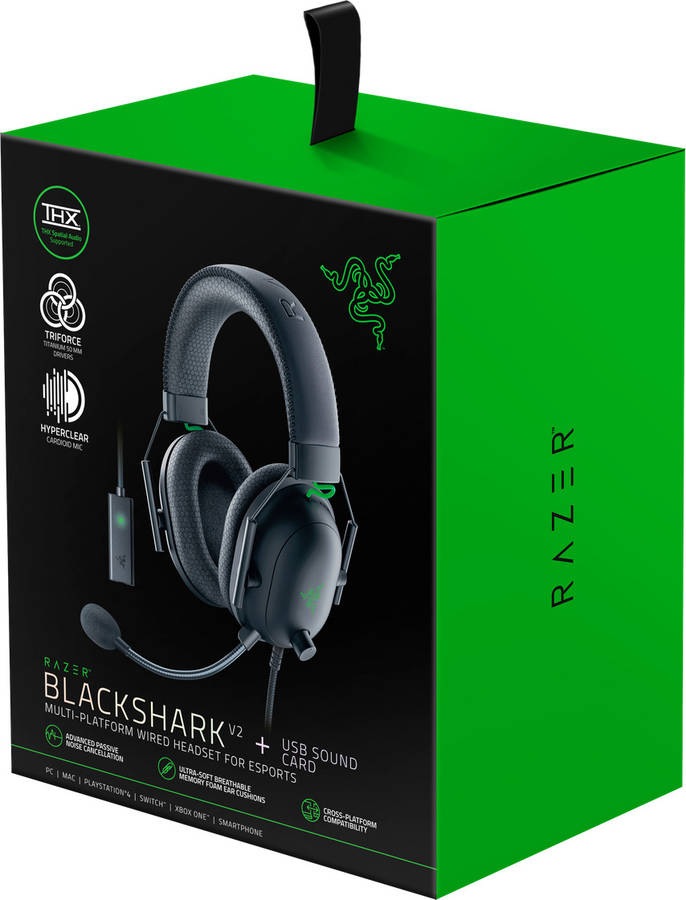 Auriculares Gaming Con Cable RAZER Blackshark V2 + USB Card Sound (Over Ear - Multiplataforma - Noise Cancelling - Negro)