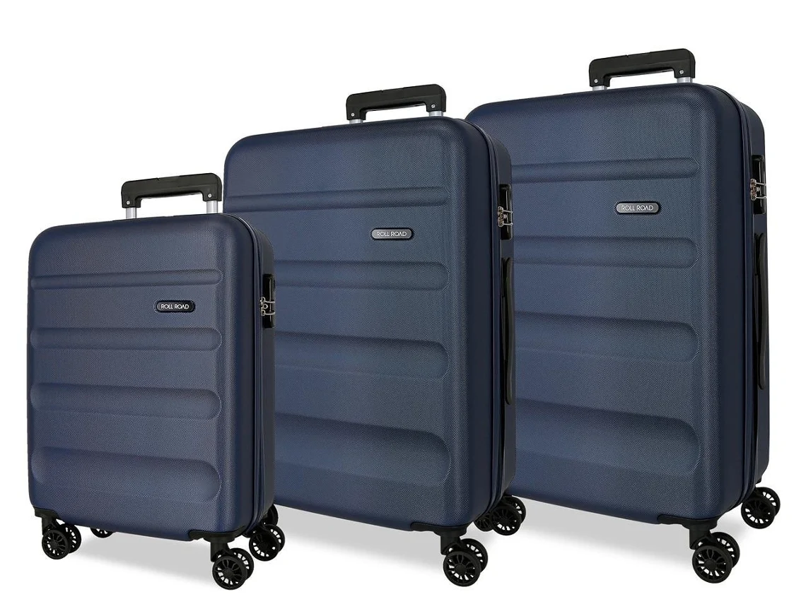 Set de 3 Maletas de Viaje ROLL ROAD Flex Azul Oscuro (55/65/75cm - 35/56/91L)