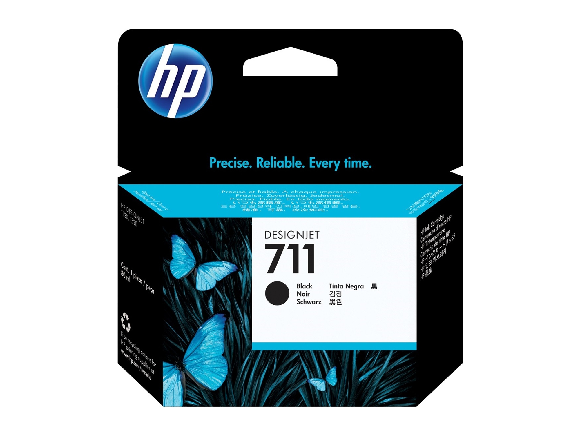 Cartucho de Tinta Original HP 711 de 80 ML CZ133A Negro  para DesignJet T120 ePrinter, T520 ePrinter