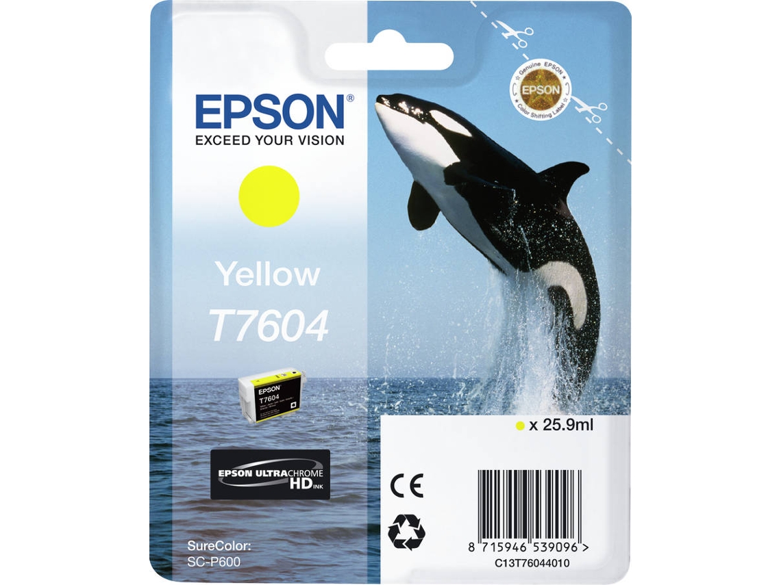 Cartucho de tinta original EPSON, T7604, Orca 25,9 ml, Amarillo, C13T76044010