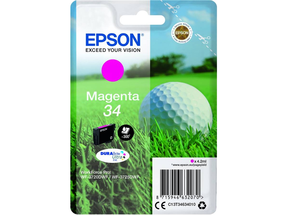 Cartucho de tinta original EPSON 34, Bola de golf 4,2 ml, Magenta, C13T34634020, T3463