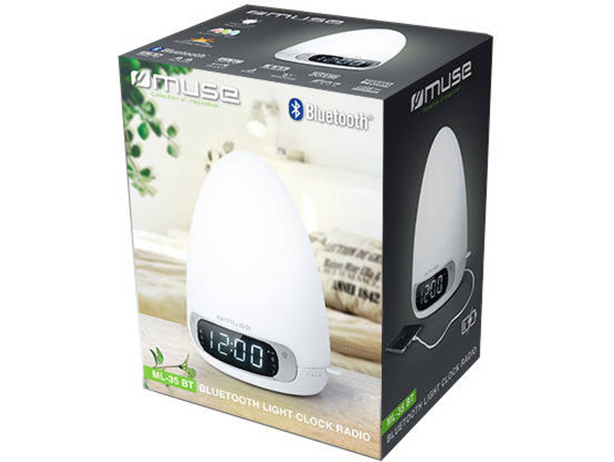 Radio Despertador MUSE ML-35 LED (Blanco - Digital - FM - Pilas y Corriente - Alarma Doble - Función Snooze)