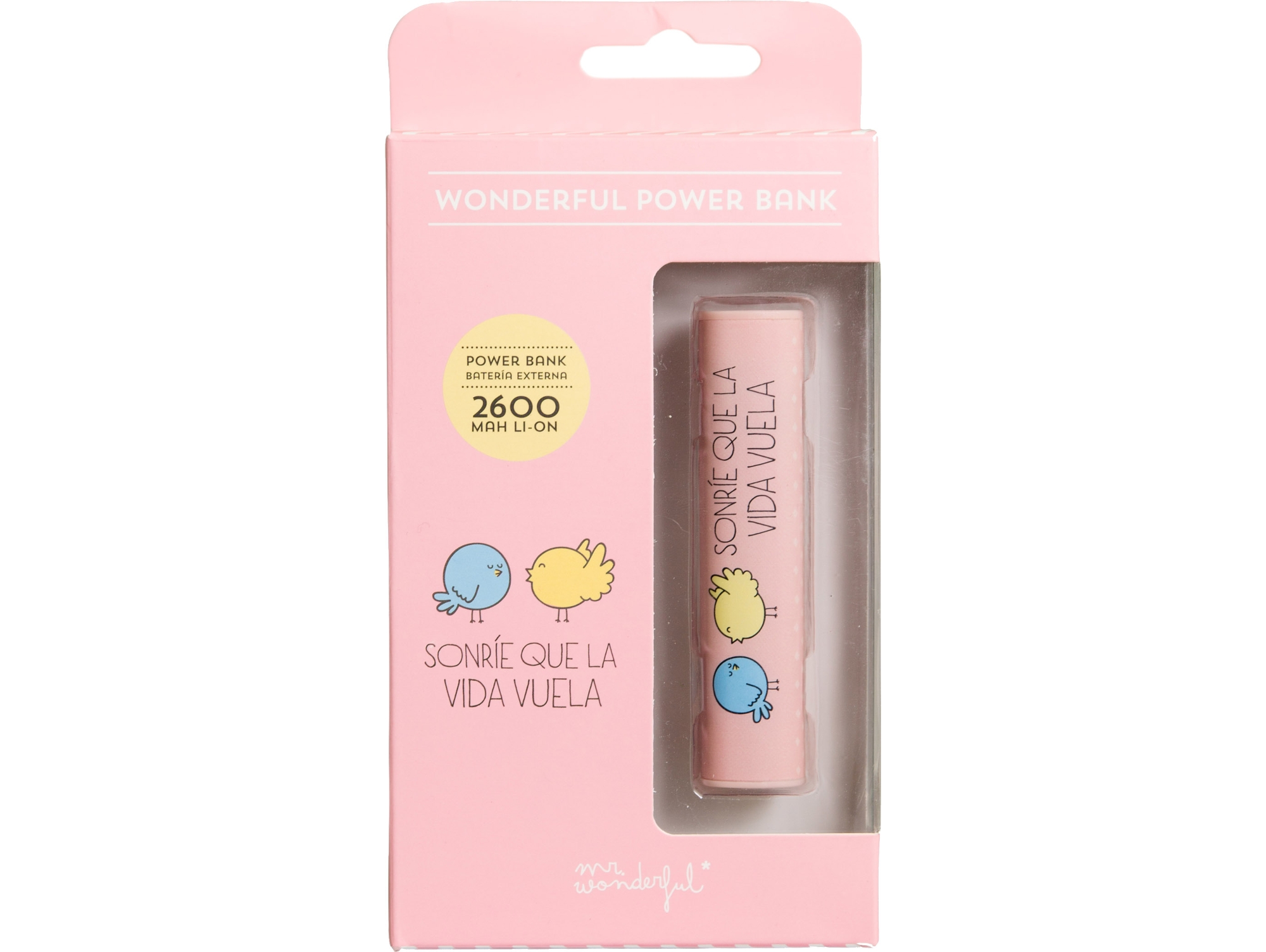 Powerbank MR. WONDERFUL Sonríe (2600 mAh - 1 USB - MicroUSB - Rosa)