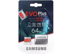 Tarjeta de Memória MicroSDXC SAMSUNG Evo Plus (64 GB - 100 MB/s - C10) + Adaptador
