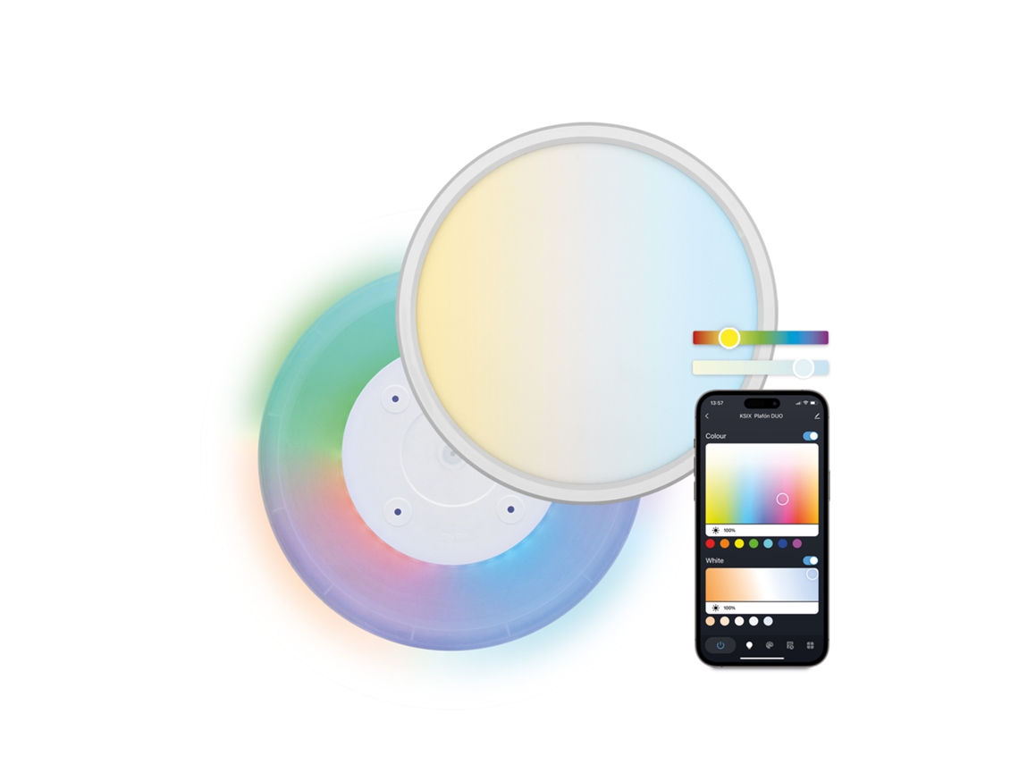 Panel Smartled Ksix Duo, Rgb+cct, Diámetro 42 Cm, 2.450 Lm, 24 W, App Tuya Smart, Asistentes De Voz, Blanco