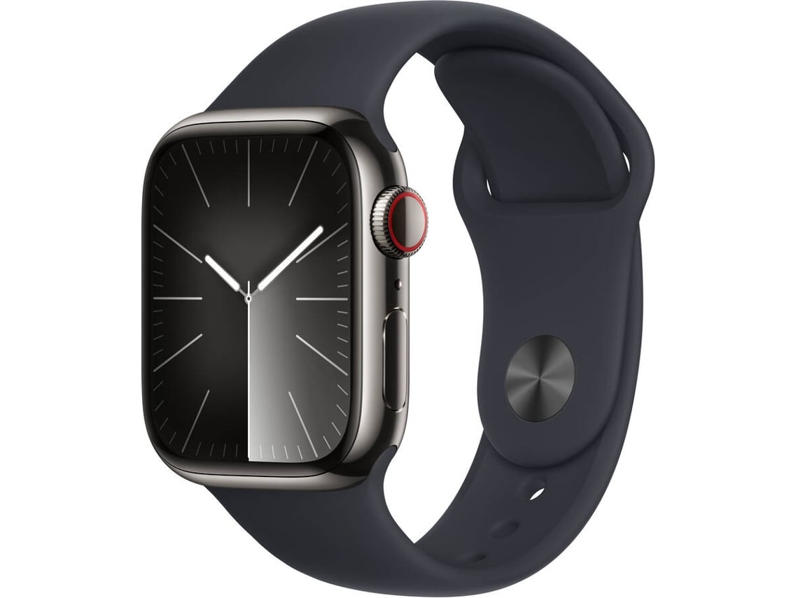 APPLE Watch Series 9 GPS+Cellular 41 mm Acero Inoxidable Grafito con Correa Deportiva Medianoche (Talla: S/M)