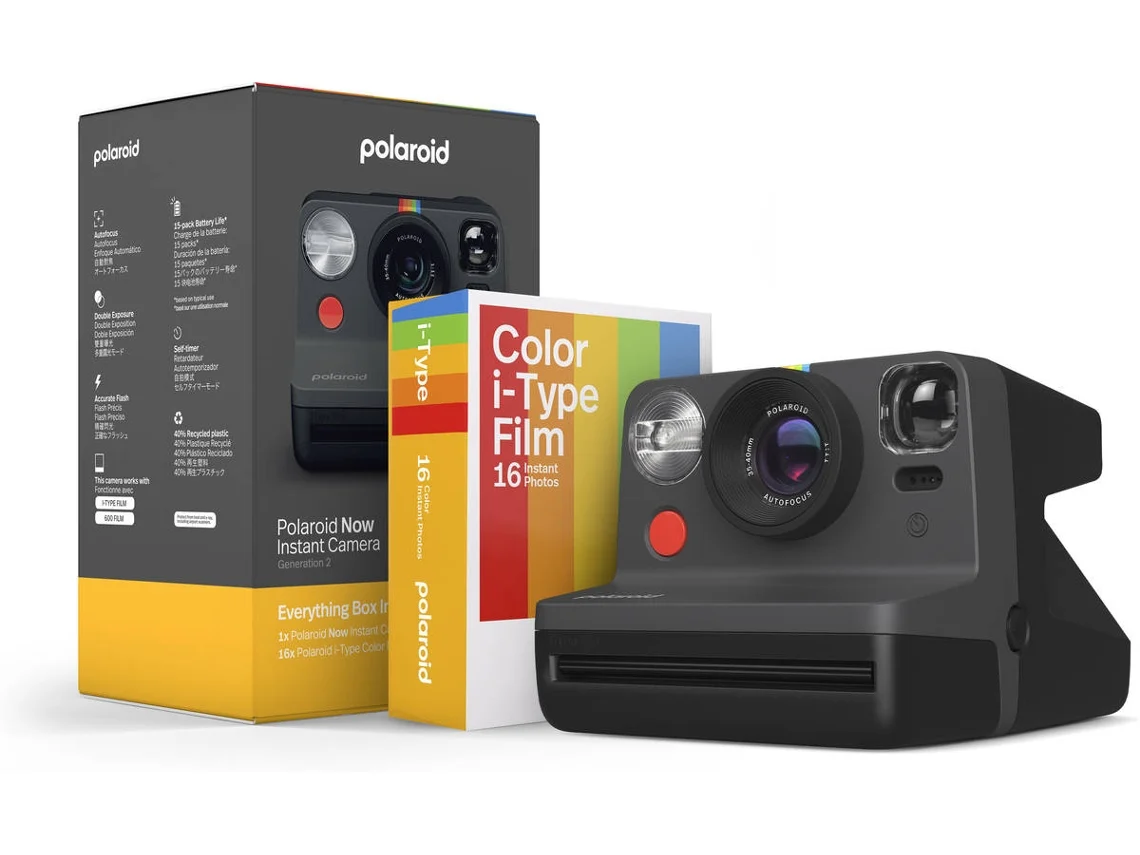 Kit Cámara Instantánea + Recambio POLAROID Eb Now 2ª Generación Negro