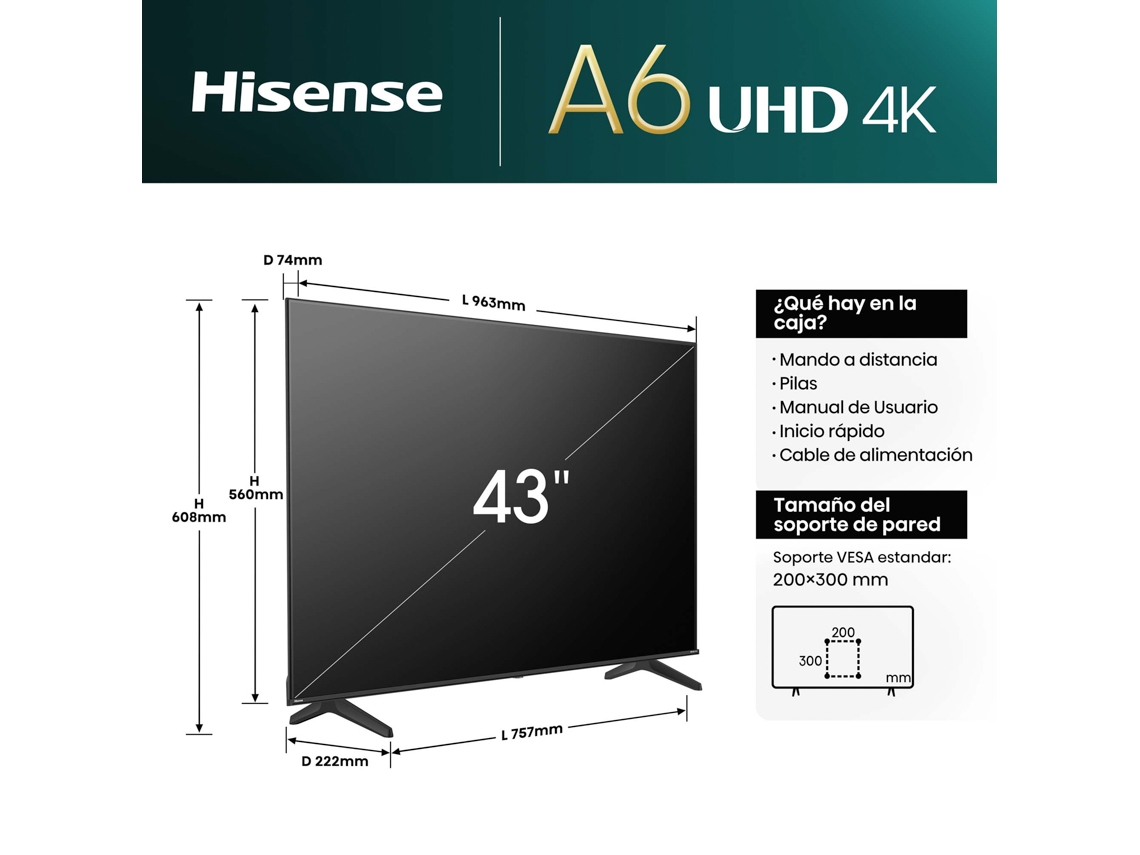 TV HISENSE 43A6N (LED - 43'' - 109 cm - 4K Ultra HD - Smart TV