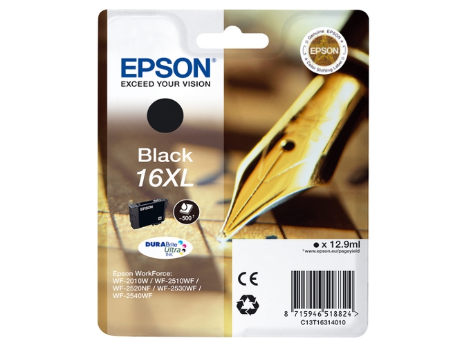 Pack ahorro cartuchos de tinta original EPSON 16XL, Bolígrafo y crucigrama, C13T16314022, T1631 — Negro | 500 Páginas