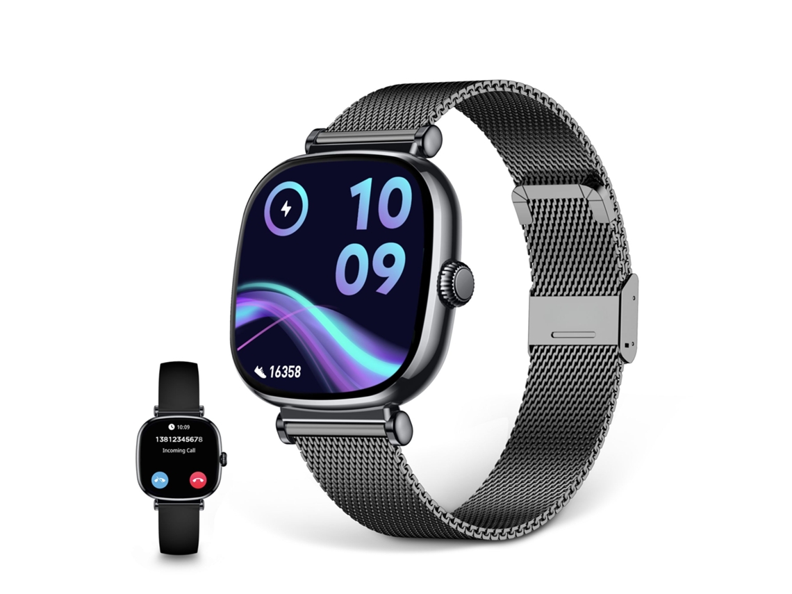 Smartwatch Ksix Iria, Pantalla Amoled 1.7", Autonomía 4 Días, Correa Metal Negra Y Silicona Negra, Modos Deporte Y Salud, Llamadas