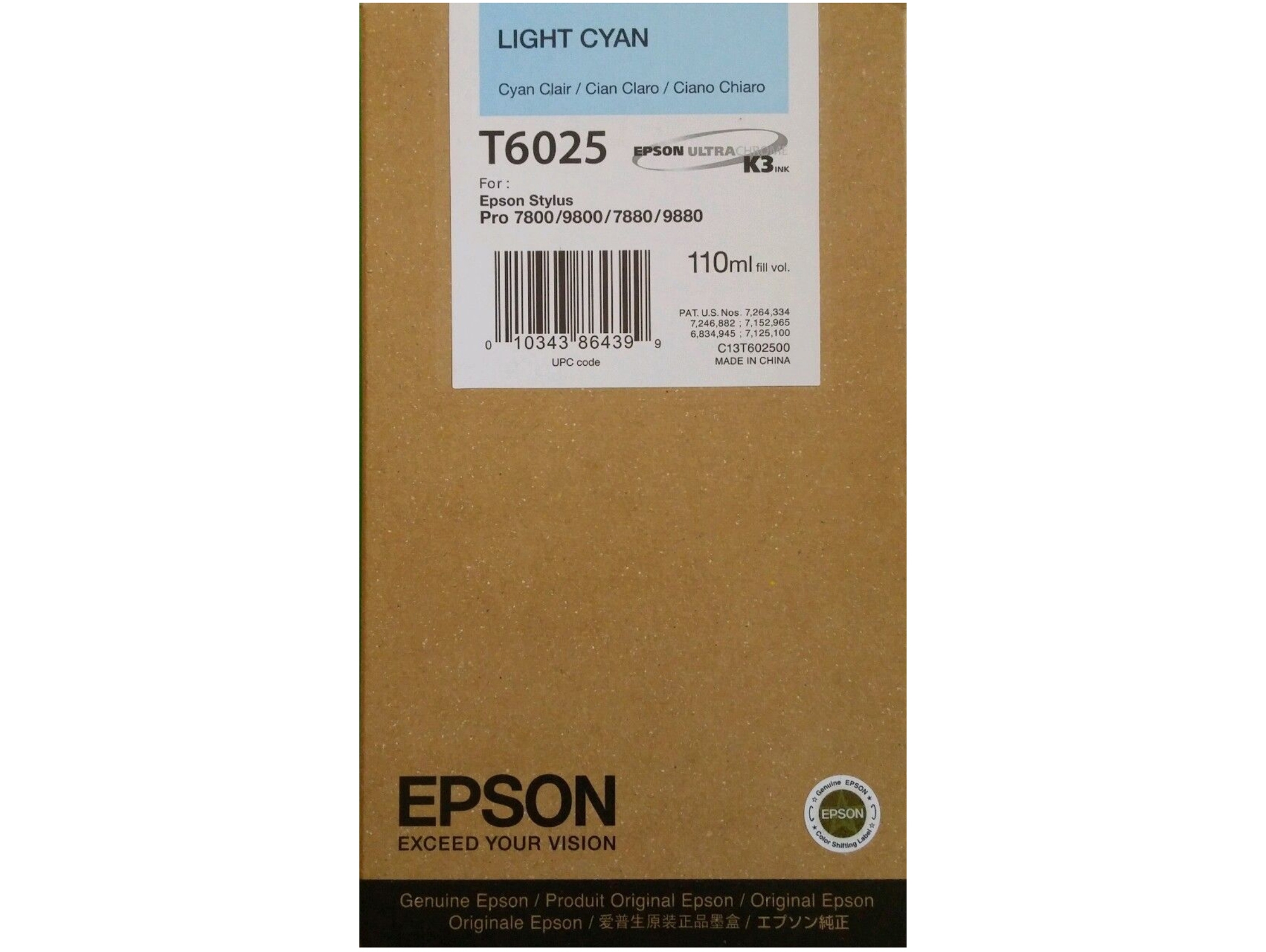 Cartucho de tinta original EPSON, T6025 110 ml, Cian claro, C13T602500
