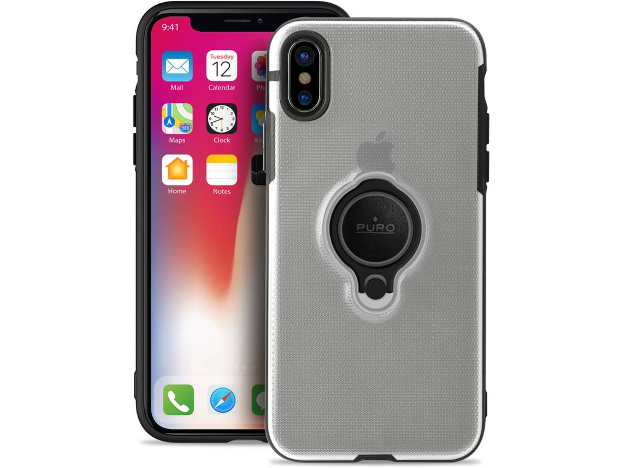 Carcasa iPhone X PURO Magnet Ring Transparente