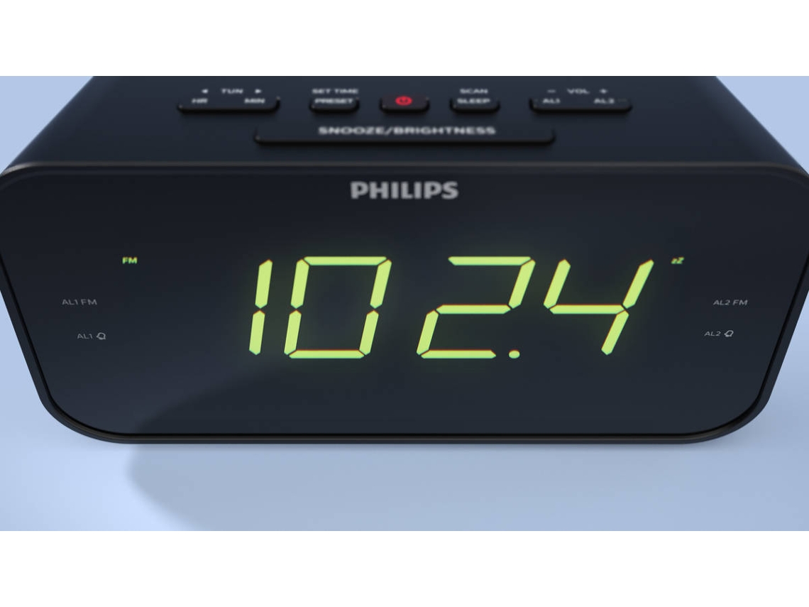 Radio Despertador PHILIPS TAR3306 Negro Digital Doble Alarma Funcion Snooze Bateria y Pilas Worten Canarias