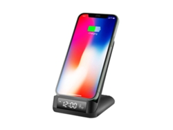 Despertador Cargador Inalámbrico Sobremesa Ksix 15w, Tecnología Qi, Modos Visualización, Temperatura Ambiente, Negro