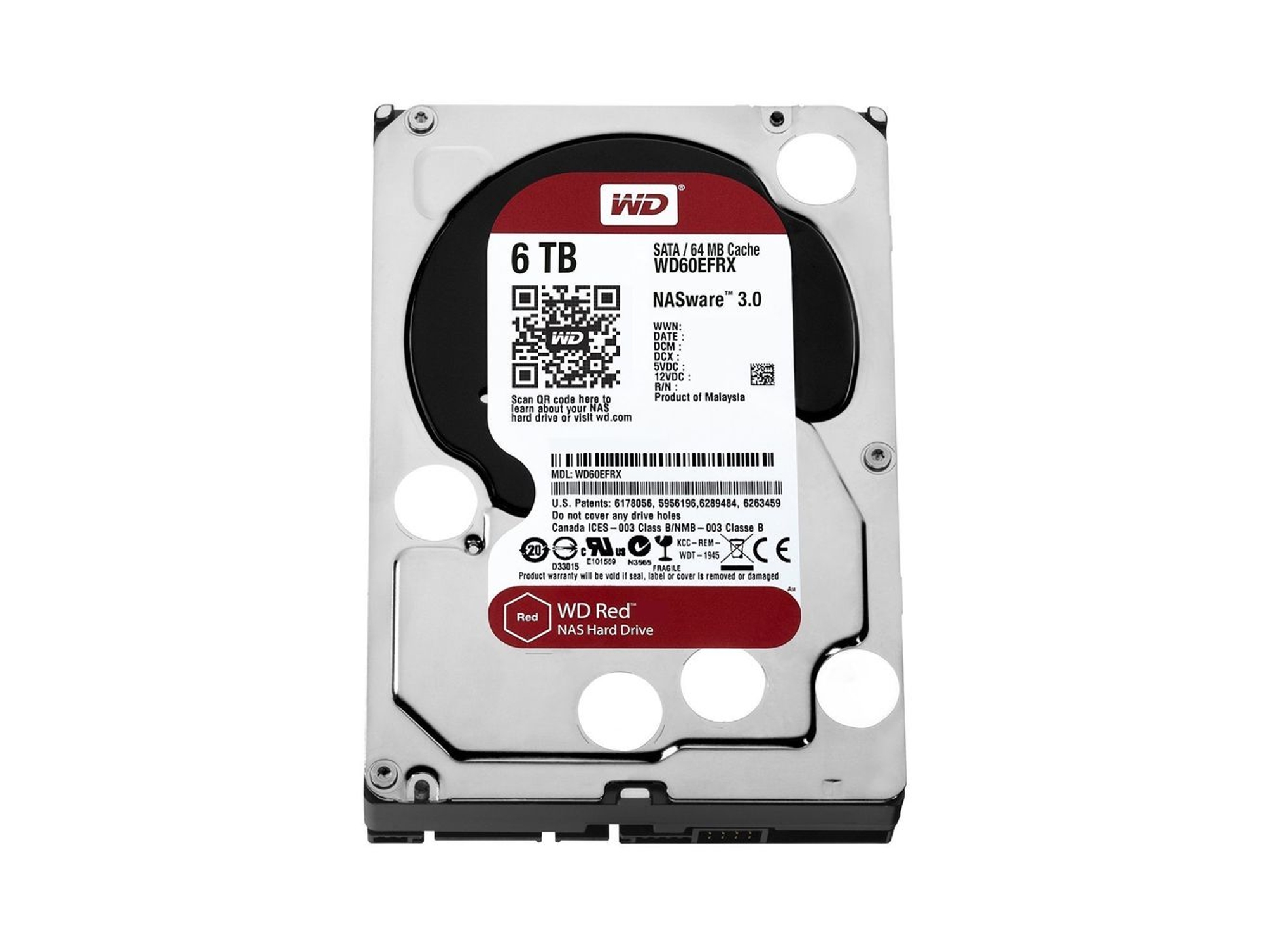 Disco HDD Interno WESTERN DIGITAL WD60EFRX (6 TB - SATA - 5400 RPM)