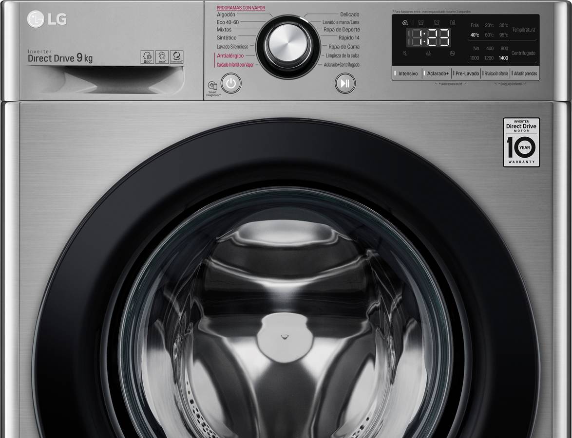 Lavadora LG F4WV3009S6S (9 kg - 1400 rpm - Inox)