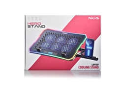 Base de refrigeración Hero Stand para portátiles de hasta 15.6''. 6 ventiladores potentes. Silencioso. Iluminación RGB. 2 puertos USB. Soporte para teléfono móvil. Ngs.