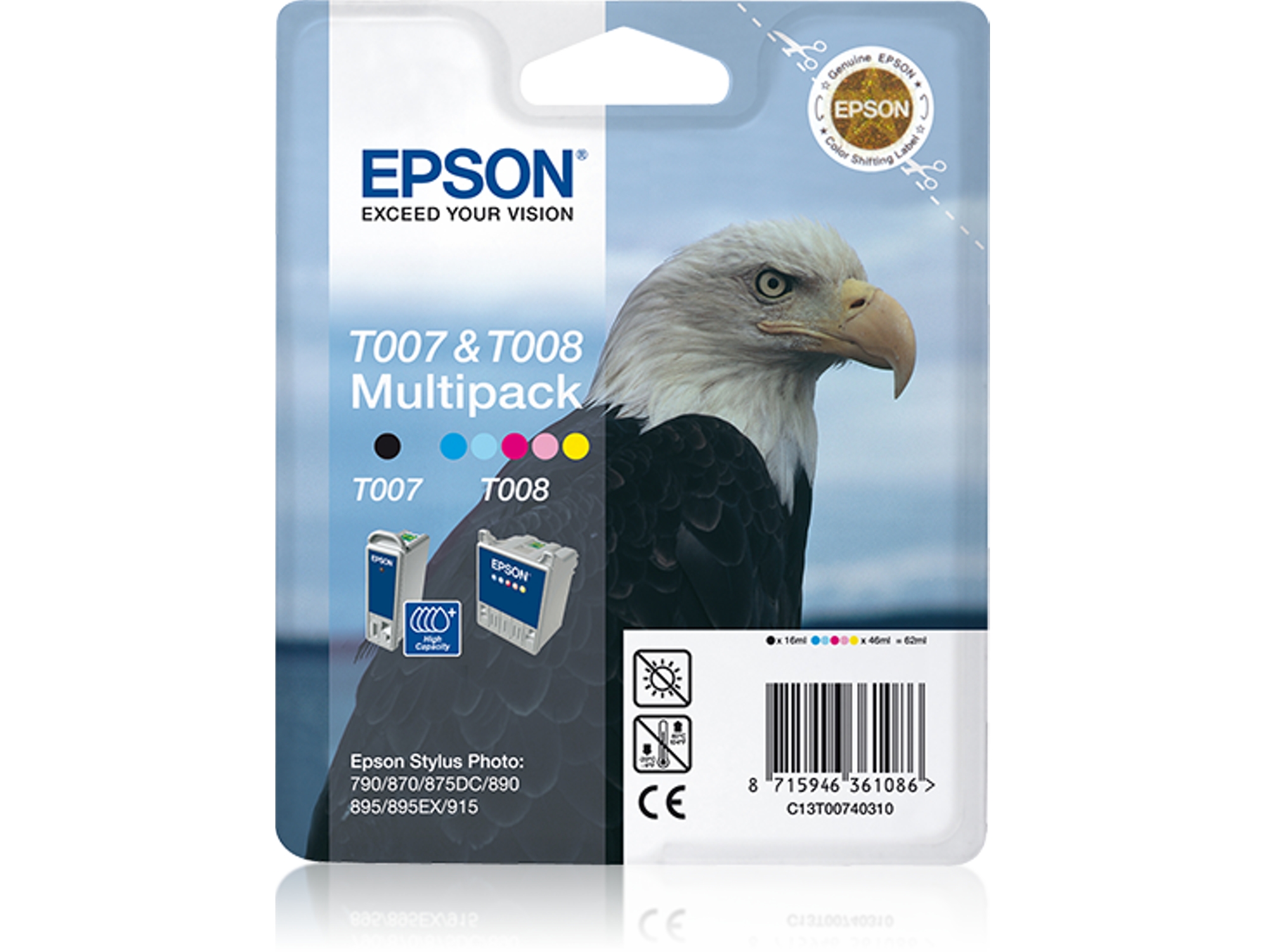 Cartucho de tinta original EPSON, Águila 16 ml, Negro, C13T00740110, T0074