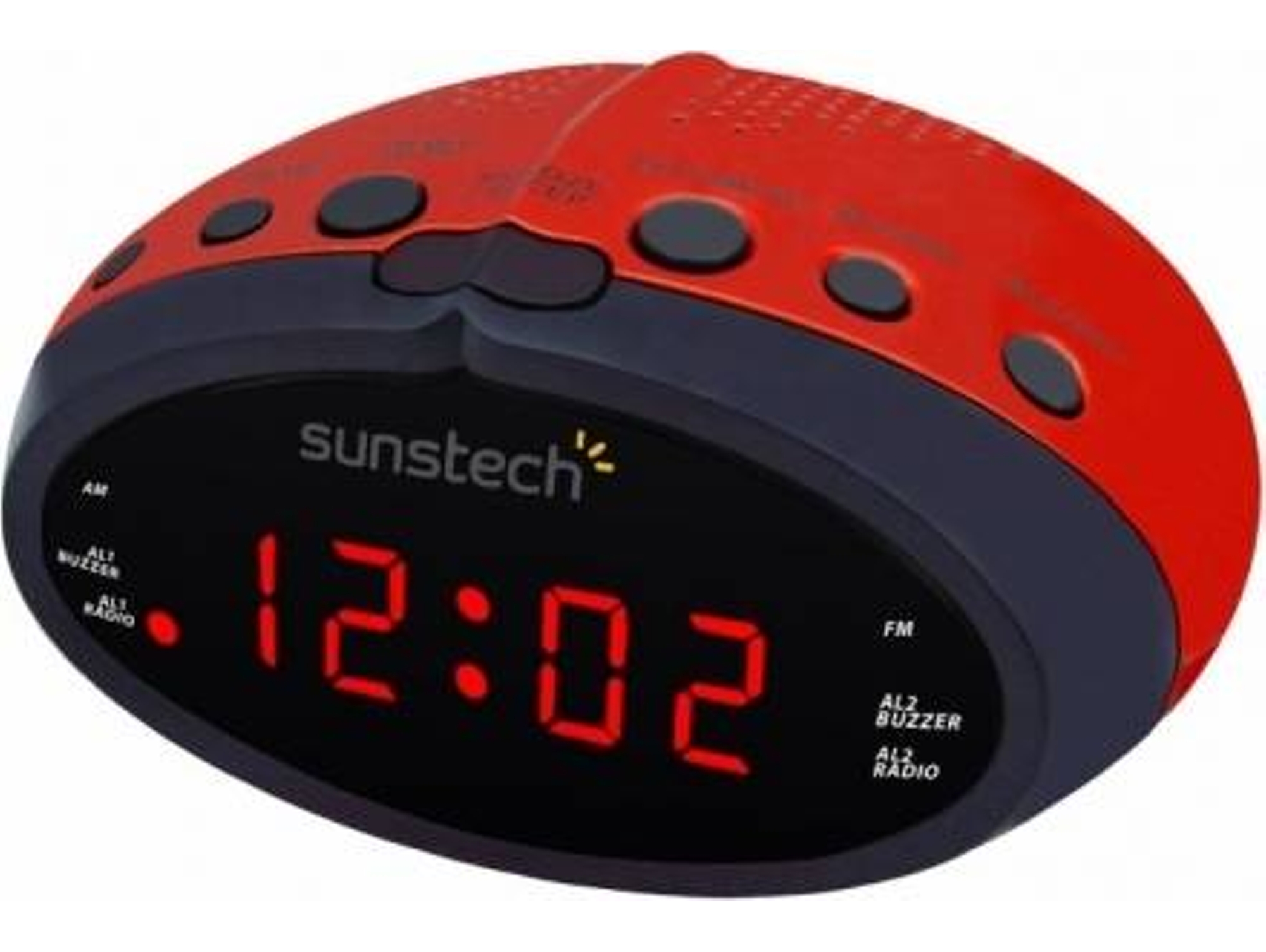 Radio Despertador SUNSTECH FRD16RD (Rojo - Digital - AM/FM - Corriente - Función Snooze)