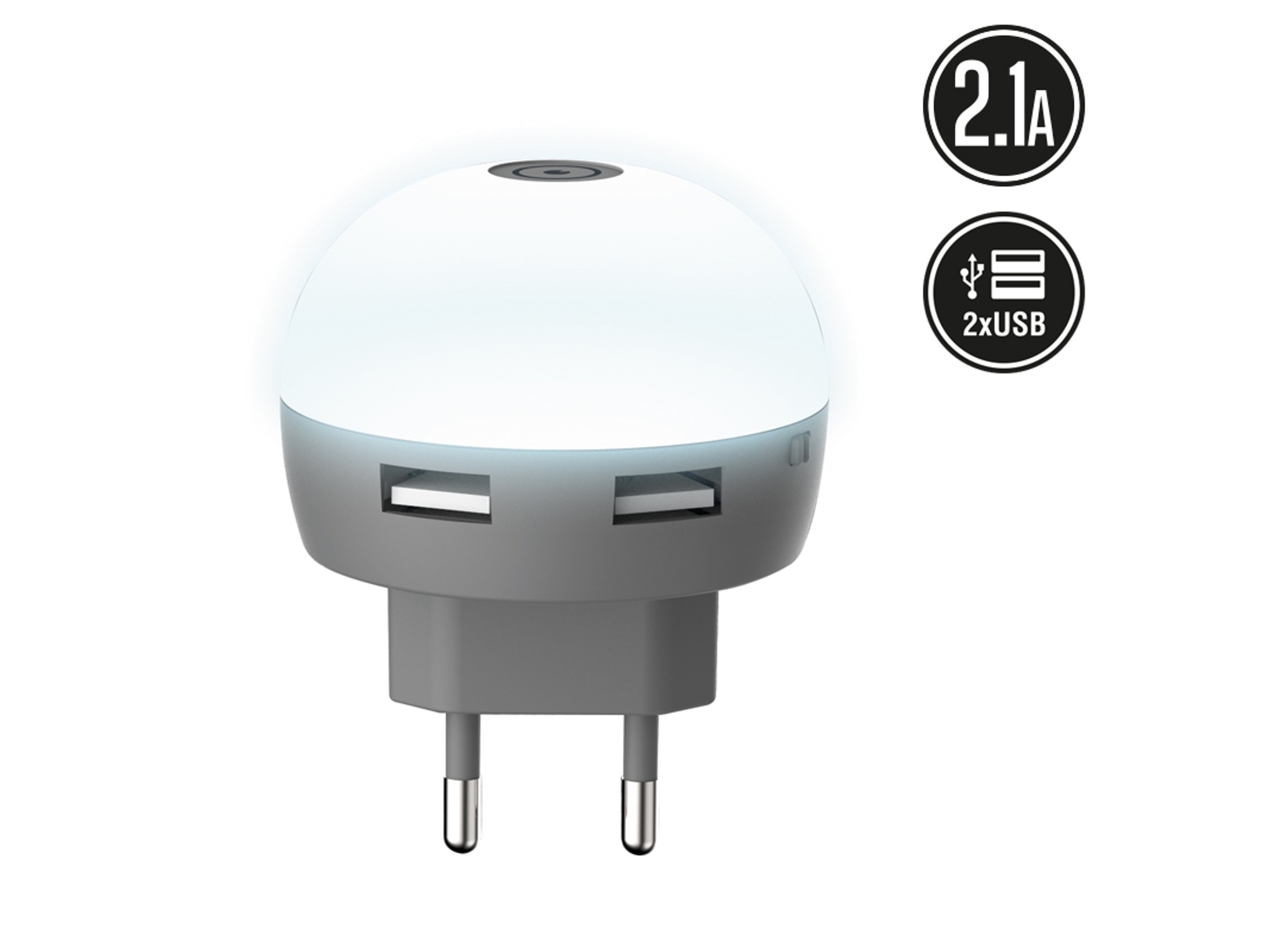 Transformador MUVIT Life USB Dual 2.1A LED Blanco