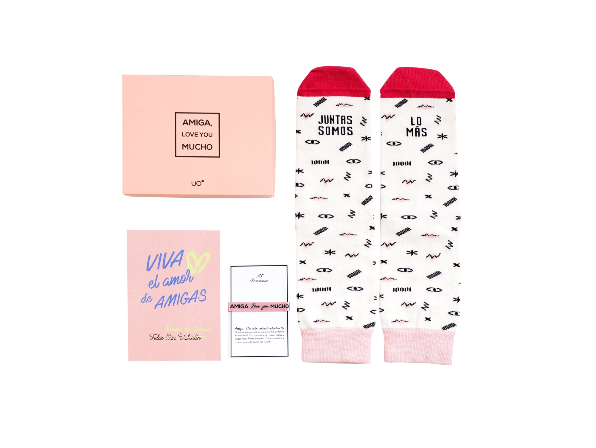 Kit Calcetines, Postal y Pulsera 'Amiga, Love you mucho' Talla 35-38