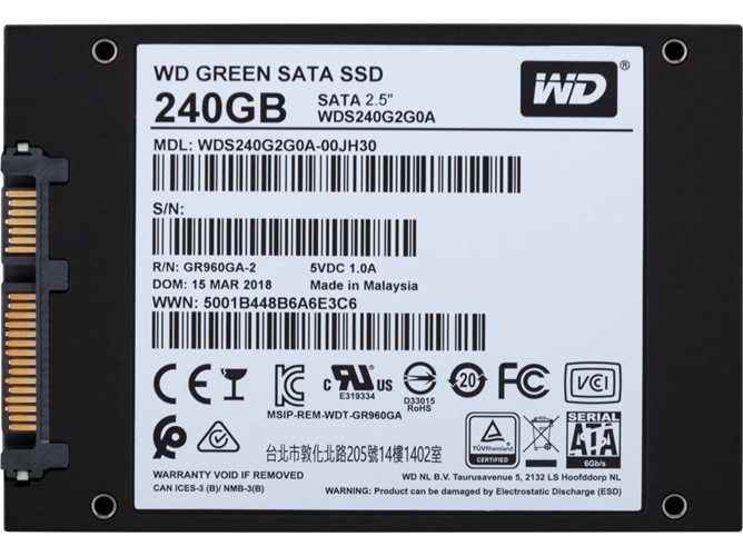 Disco SSD Interno WESTERN DIGITAL Green 3D WDS240G2G0A (240 GB - SATA - 545 MB/s) — 2.5'' | 240 GB