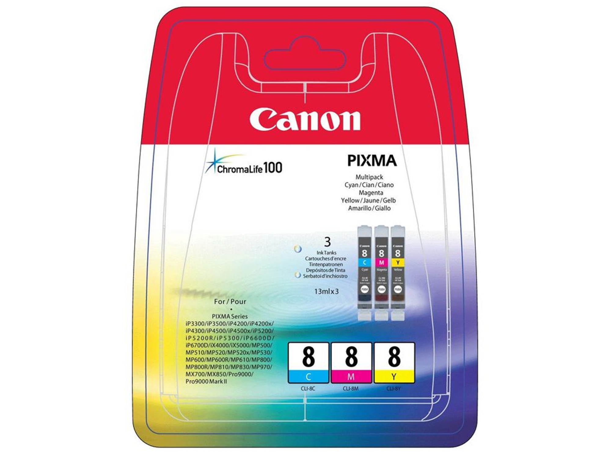 Cartucho de tinta Original CANON CLI-8 C/M/Y  para PIXMA iP6600D, iP6700D, Pro9000, Pro9000 Mark II