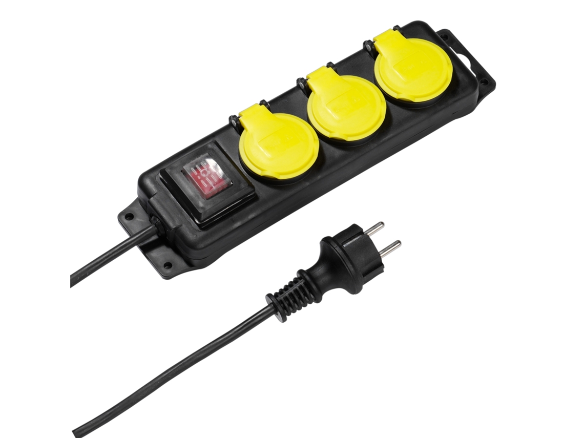 Extensión exterior 6T VIVANCO 3T con interruptor IP44 2 m (negro)
