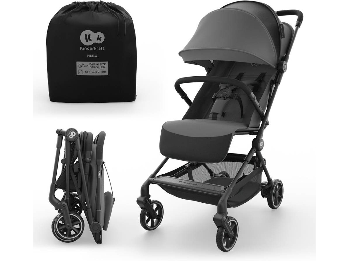 Carrito De Bebé Kinderkraft NEBO ultraligero con respaldo reclinable, reposapiés ajustable y arnés de 5 puntos Gris