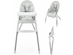 Trona Kinderkraft DINNLY plegable con reposapiés, arnés de 5 puntos y asiento impermeable Blanco/Gris