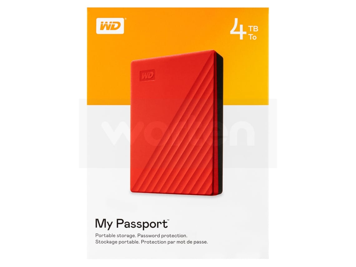 Disco HDD Externo WESTERN DIGITAL My Passport Worldwide (Rojo - 4 TB - USB 3.0)
