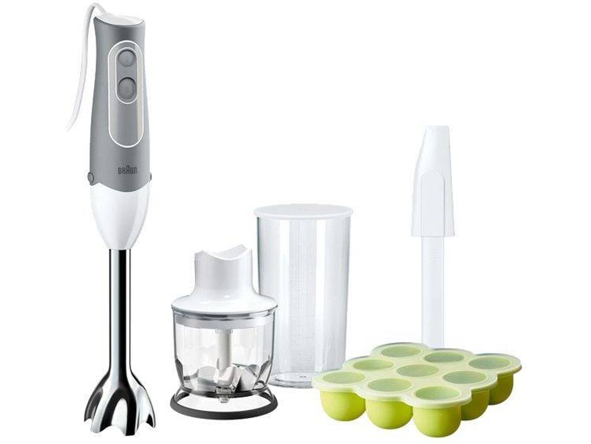Batidora de mano + Accesorios BRAUN Minipimer MQ523 Baby (600 W - Blanco y Gris)