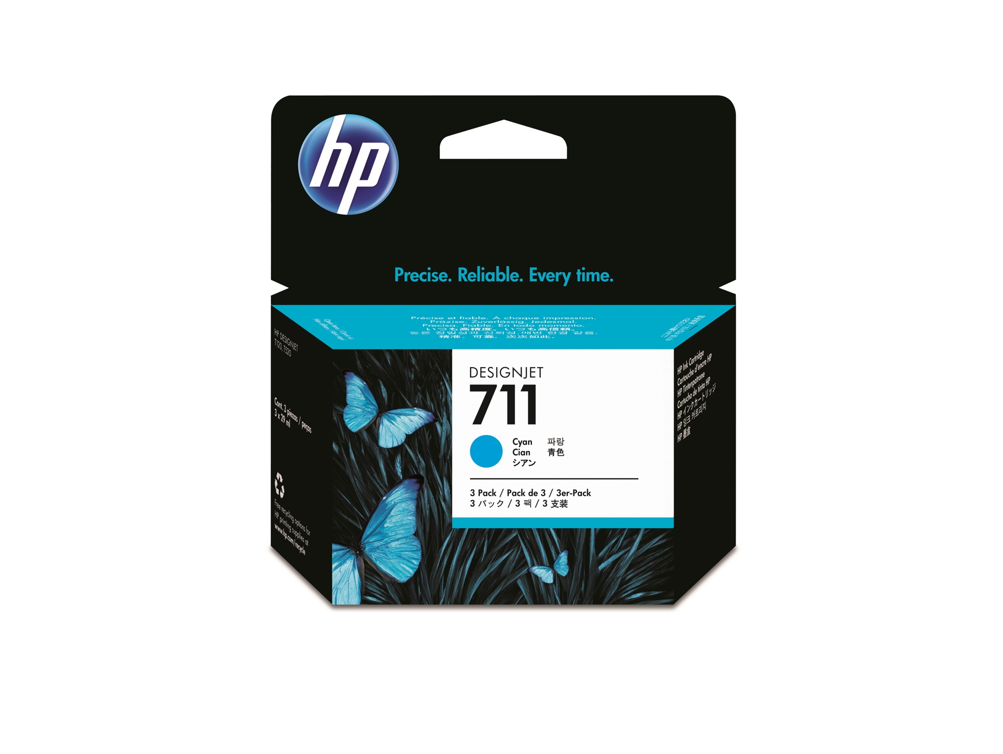 Pack de Ahorro de 3 Cartuchos de Tinta Original HP 711 de 29 ML CZ134A Cián  para DesignJet T120 ePrinter, T520 ePrinter