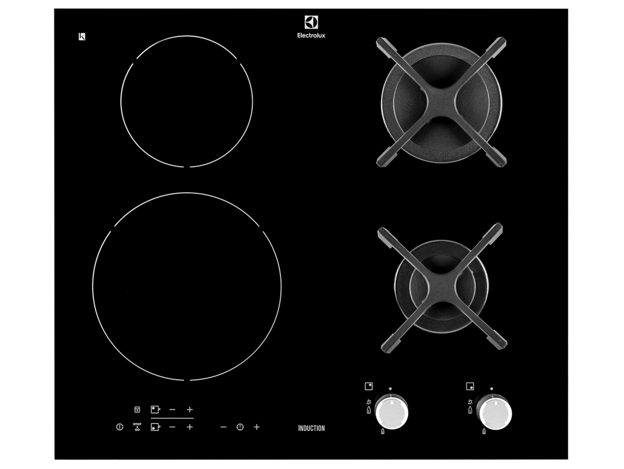 Placa de Gas e Inducción ELECTROLUX EGD6576NOK (Eléctrica y Gas natural - 59 cm - Negro)