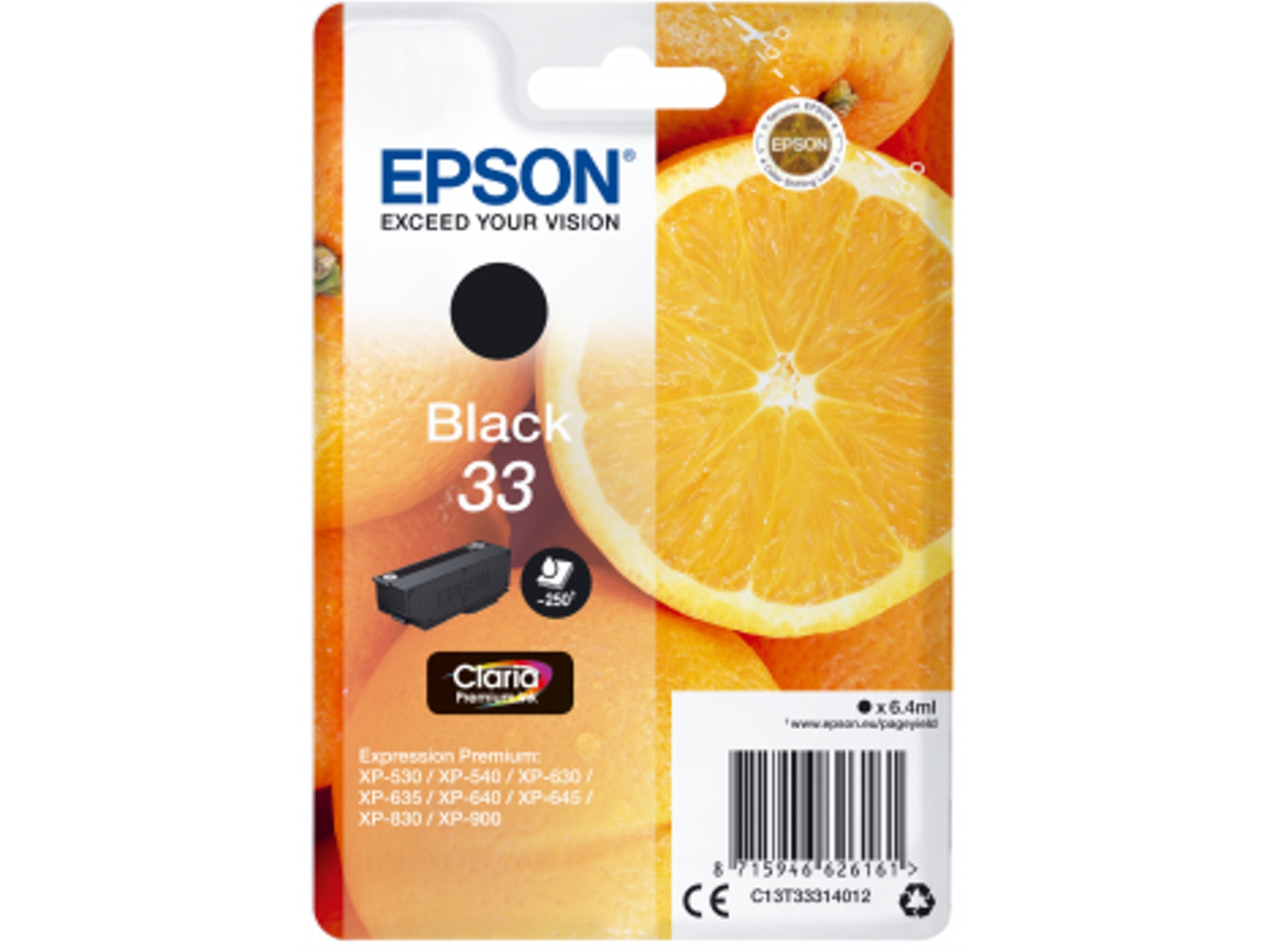 Cartucho de tinta original EPSON, 33, Naranjas 6,4 ml, Negro, Estándar, C13T33314012, T3331