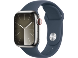 APPLE Watch Series 9 GPS+Cellular 41 mm Acero Inoxidable Plata con Correa Deportiva Azul Tormenta (Talla: M/L)