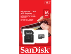 Tarjeta de memoria Micro SD SANDISK 16GB + Adaptador SD