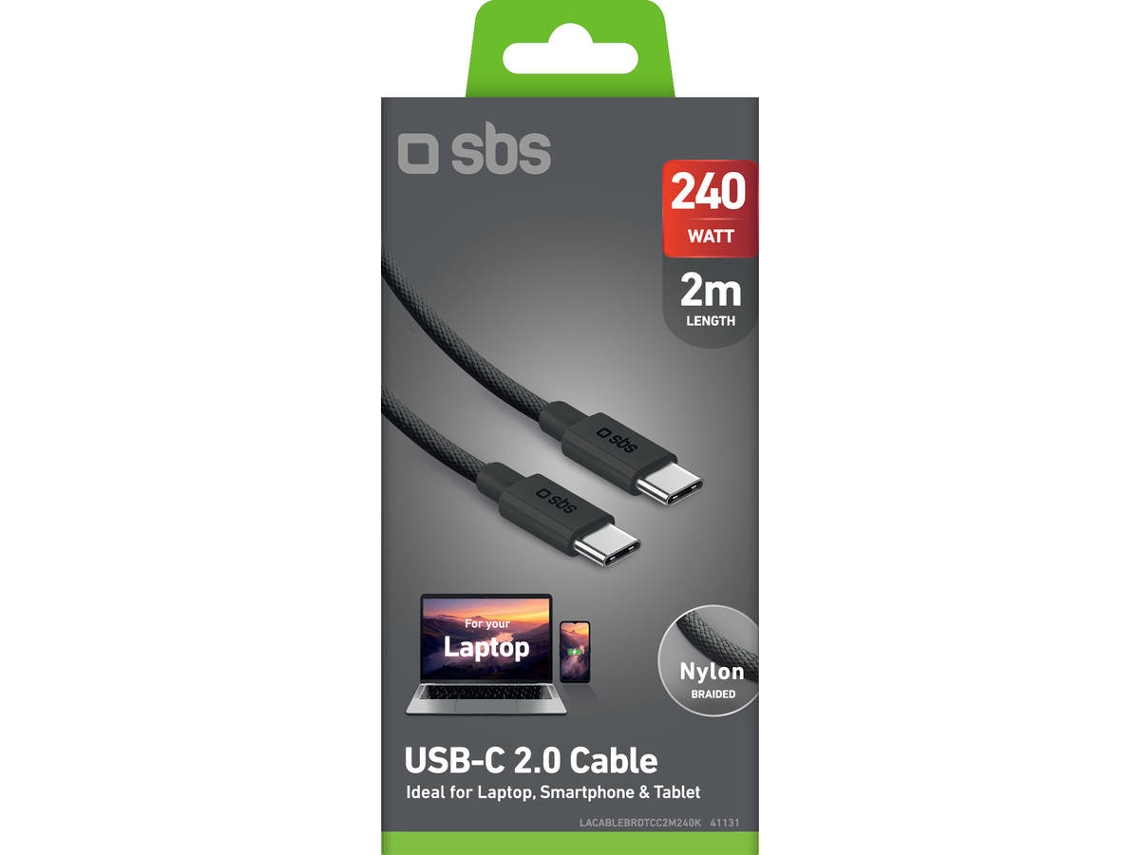 Cable SBS USB-C (USB-C - 240 W - 2 m - Negro)