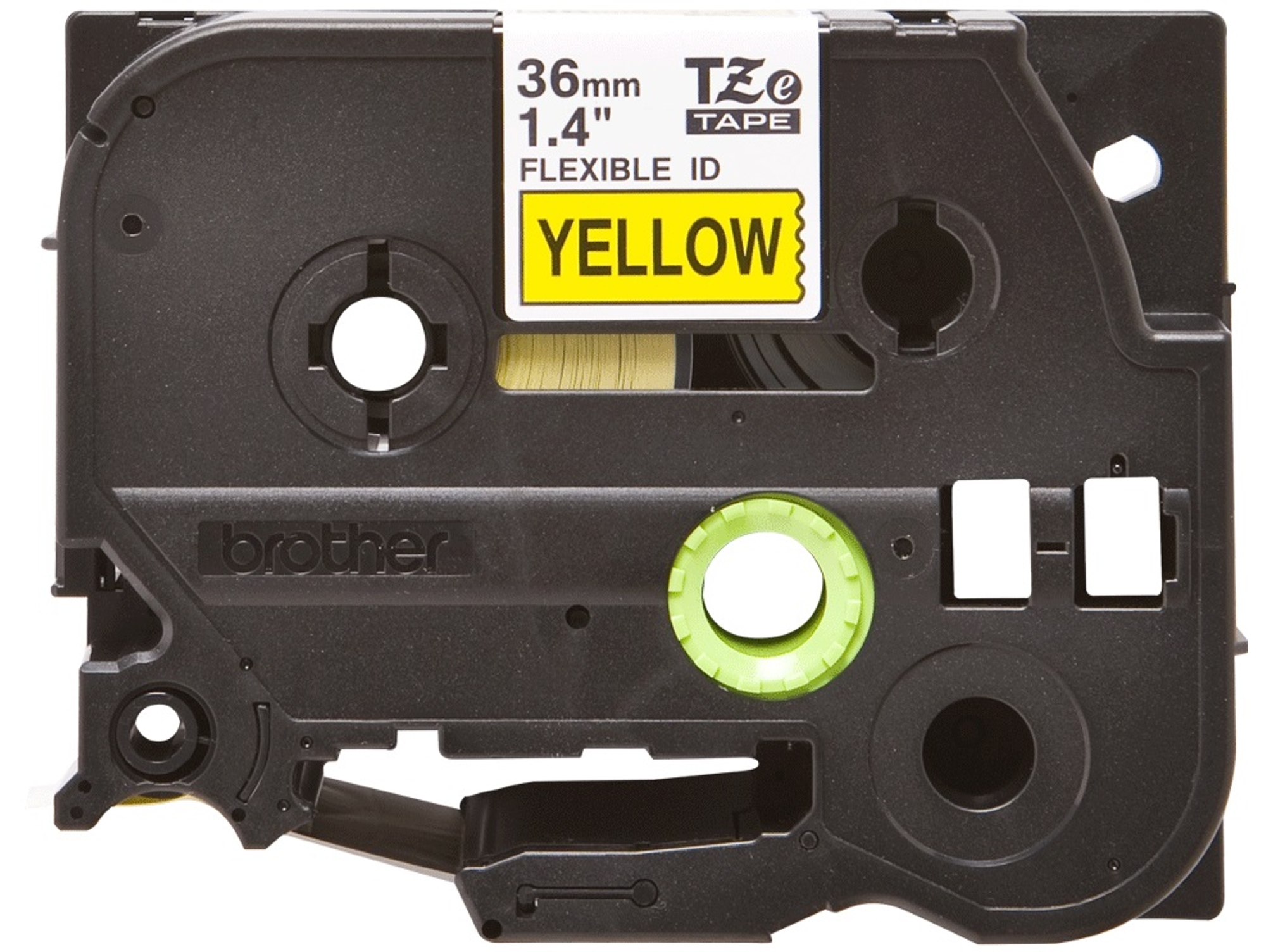 Cinta BROTHER  Flexible TZEFX661. Texto negro sobre fondo amarillo.