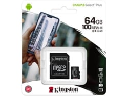 Tarjeta de Memoria KINGSTON 64GB MicroSD Canvas Select Plus 100R A1 C10 + Adaptador