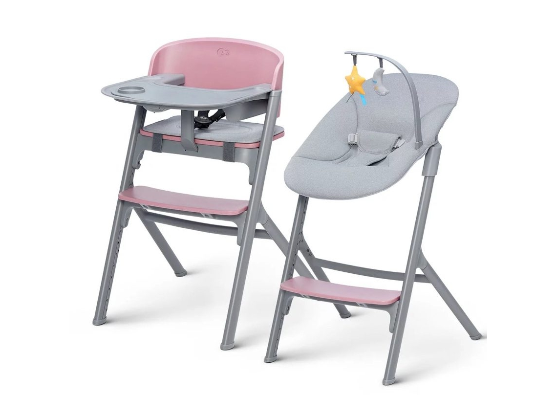 Trona Kinderkraft LIVY + CALMEE 4 en 1 con arnés de 5 puntos, bandeja con tapete de silicona y confort Rosa