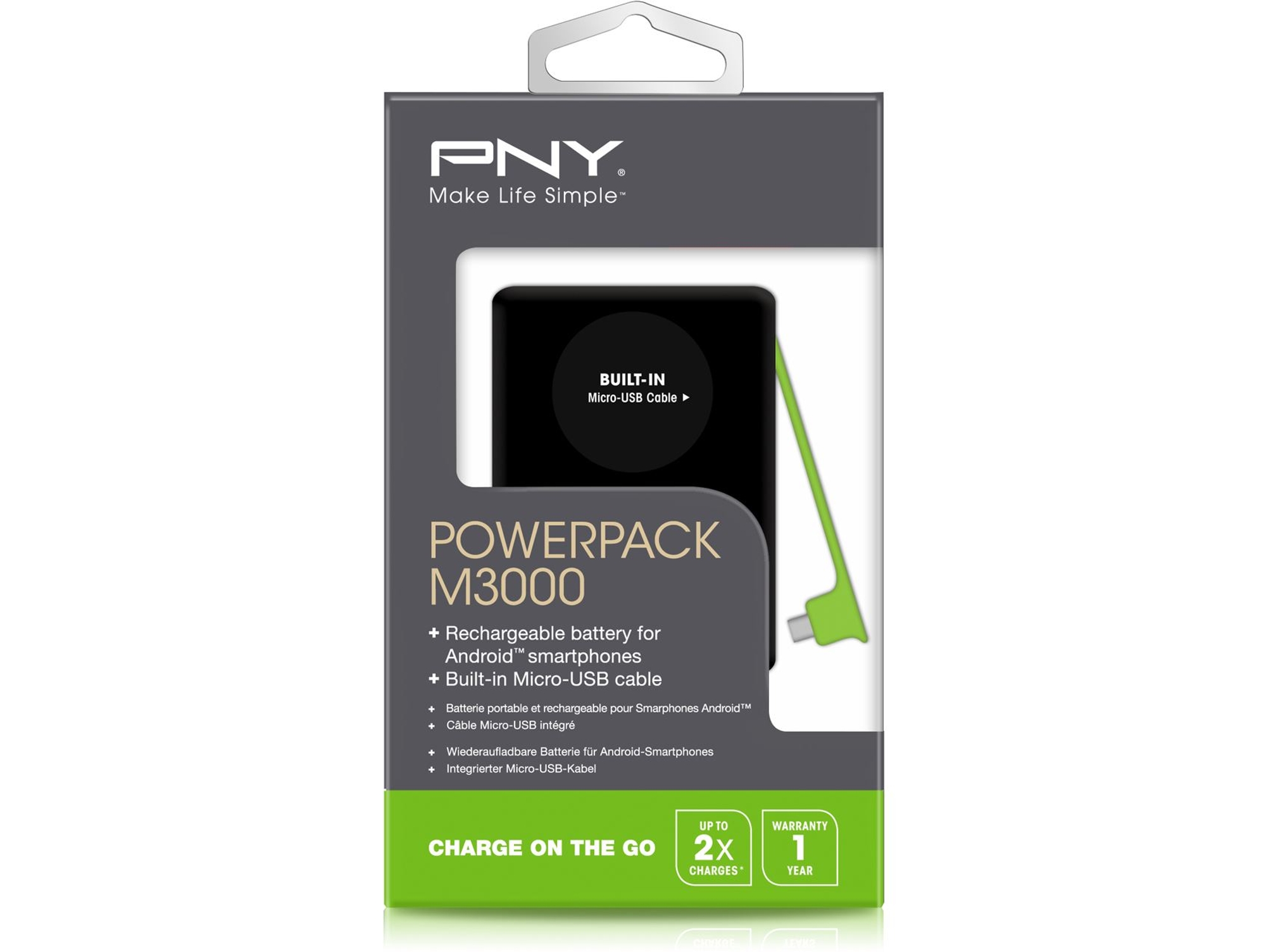 Powerbank PNY M3000 (3000 mAh - 2 USB - MicroUSB - Negro)