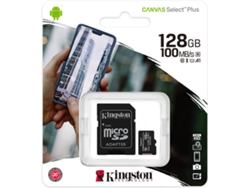 Tarjeta de Memoria MicroSD KINGSTON Canvas Select Plus (128 GB - SDHC) + Adaptador