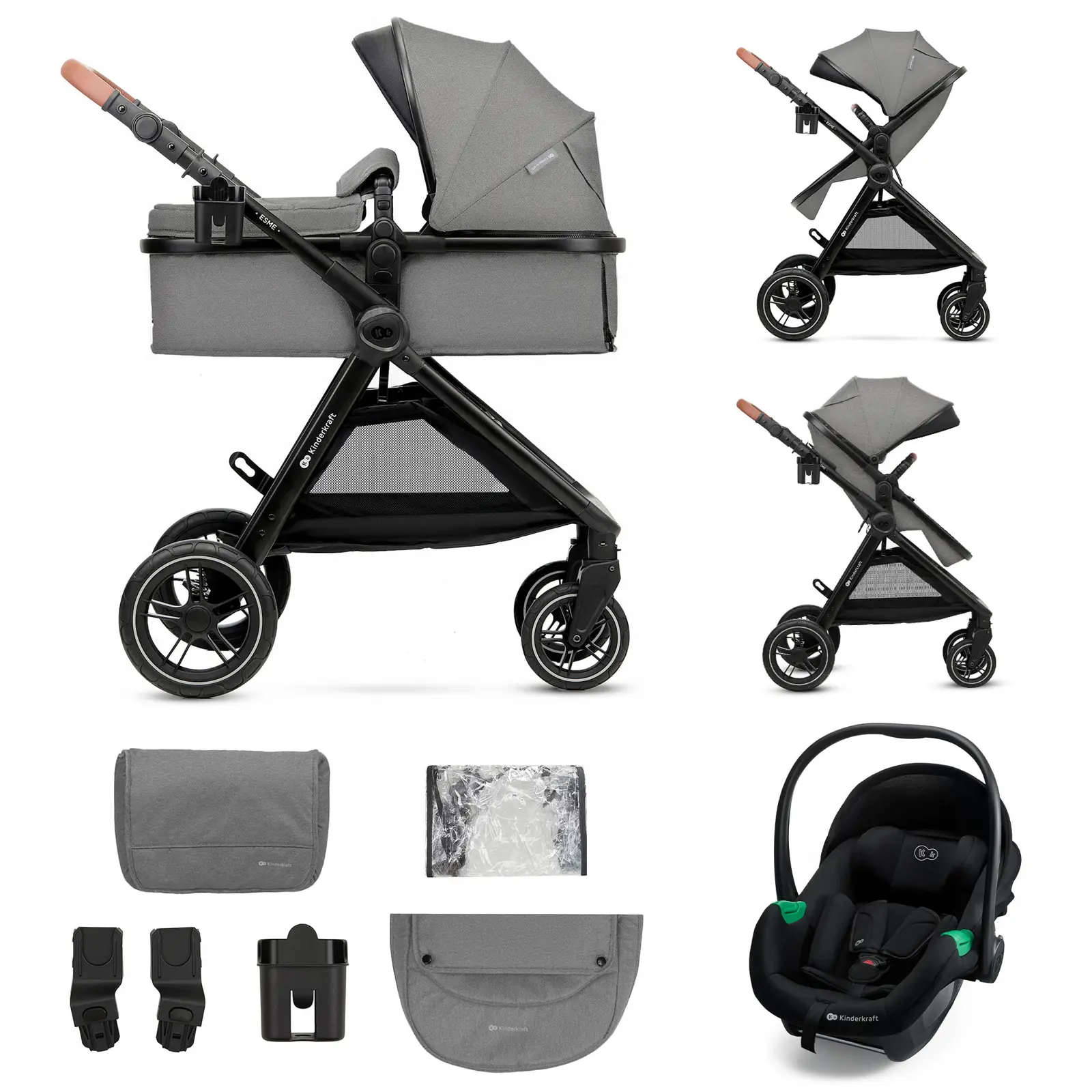 Carrito Multifuncional 3 En 1 Kinderkraft Esme Pro (gris)