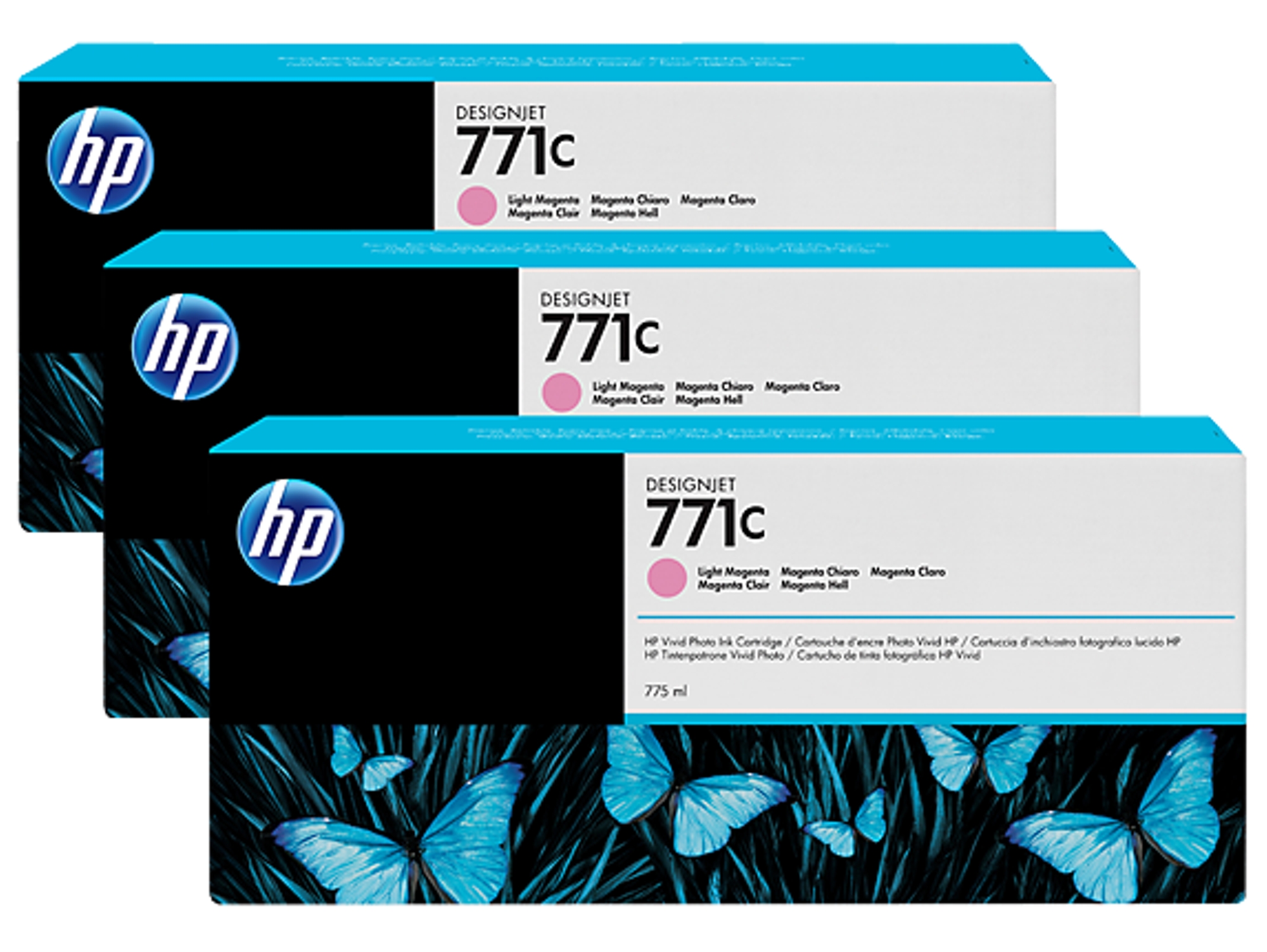 Pack de Ahorro de 3 Cartuchos de Tinta Original HP 771C  Magenta Claro B6Y35A  para DesignJet Z6200