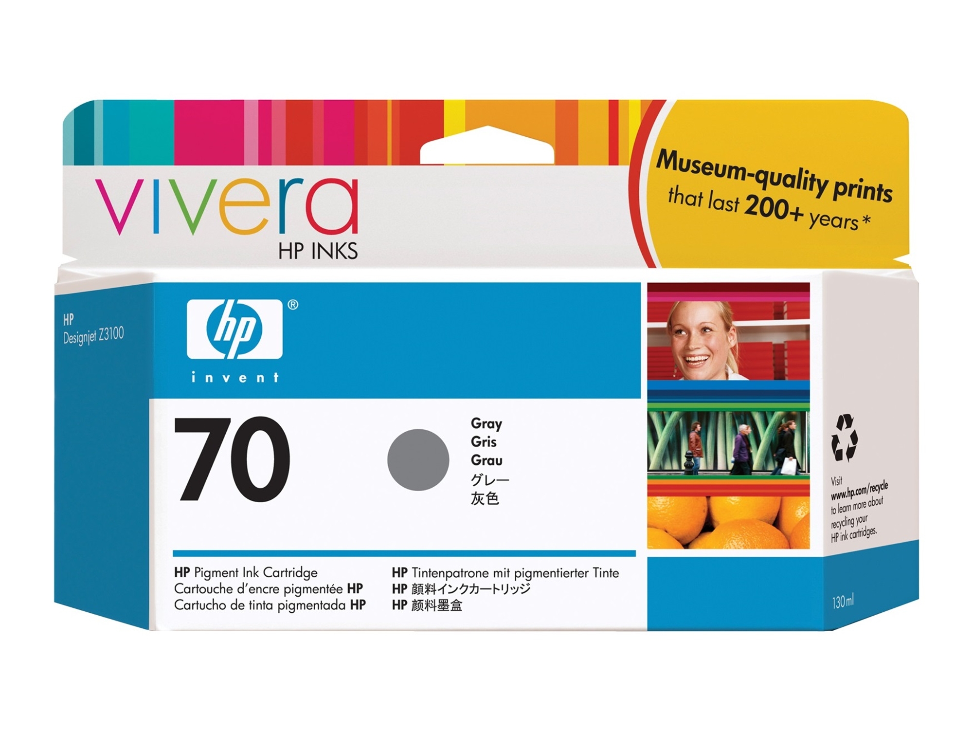 Cartucho de Tinta Original HP 70 de 130 ml C9450A Gris  para DesignJet Z3100, Z3100 GP, Z3100ps GP, Z3200, Z3200ps